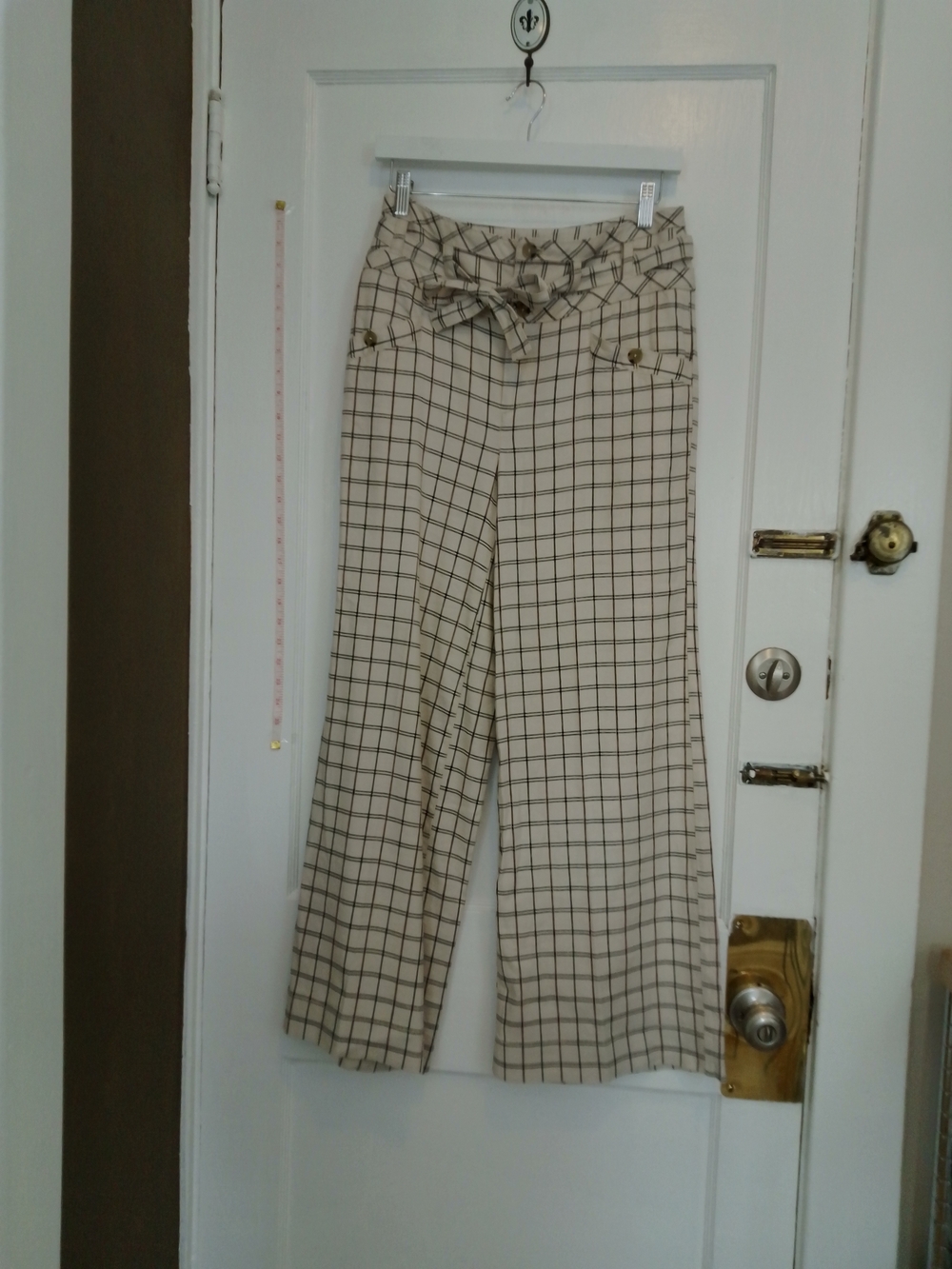 Anthropologie Beige Plaid Wide-Leg Paperbag Pants